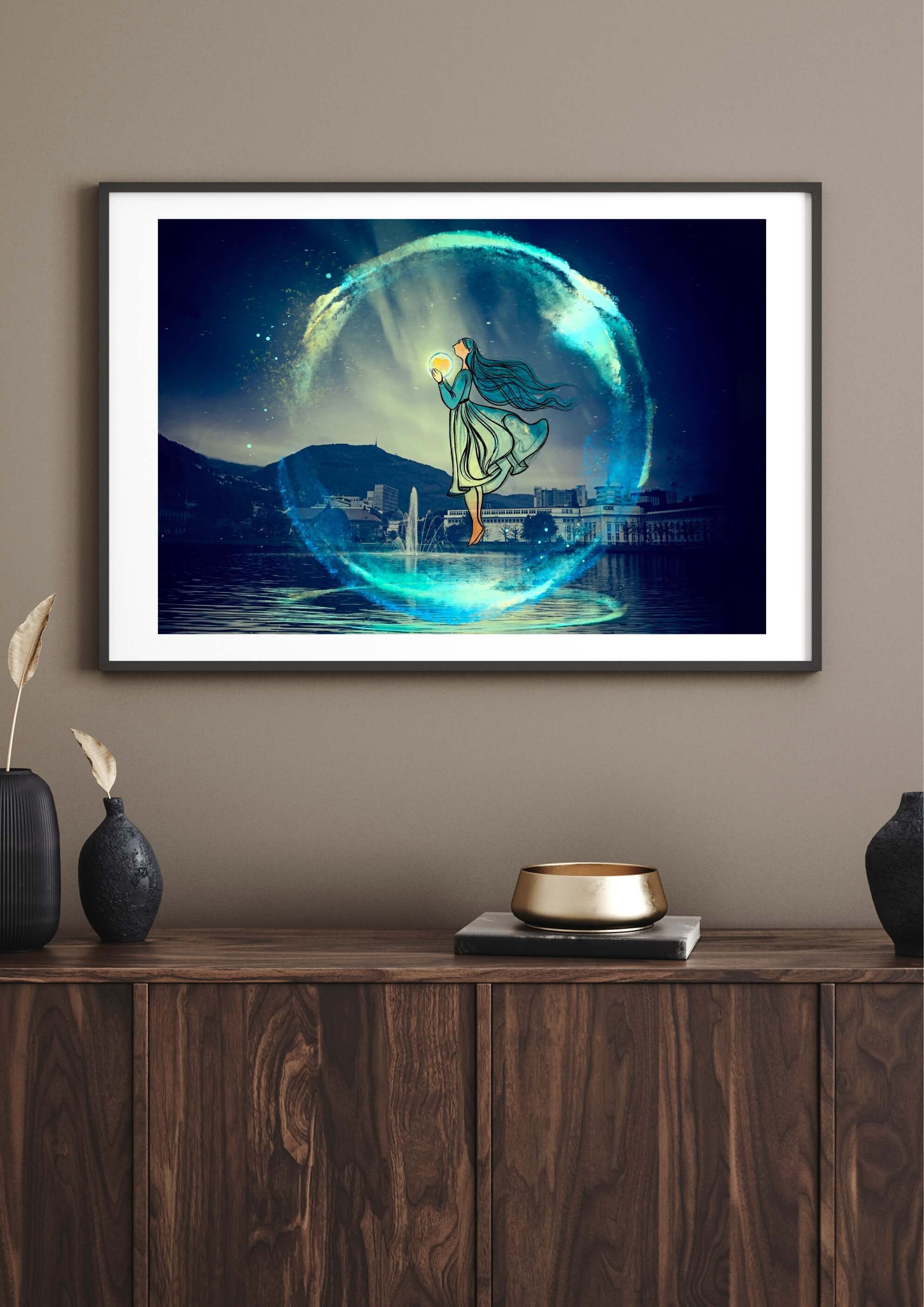 Nordlys over Lille Lungegardsvannet i ramme